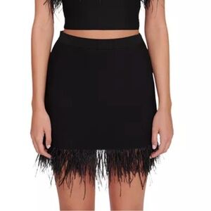 STAUD Black Ostrich Feather Trim Mini Skirt